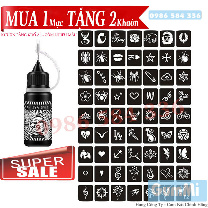 Mực xăm tạm thời 7-15 ngày [ Tặng 2 Khuôn + Sticker ][Màu Xanh Đen]