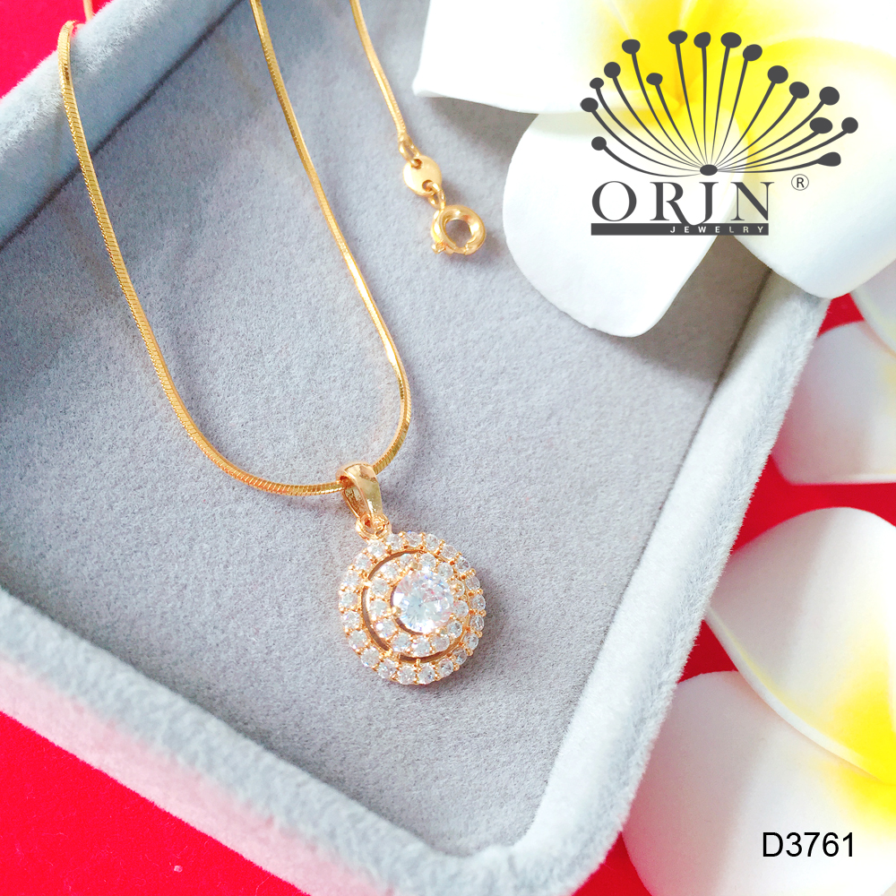 Dây chuyền mặt đá viền tròn dạng dây mì cao cấp Orin D3761 - Long Tien