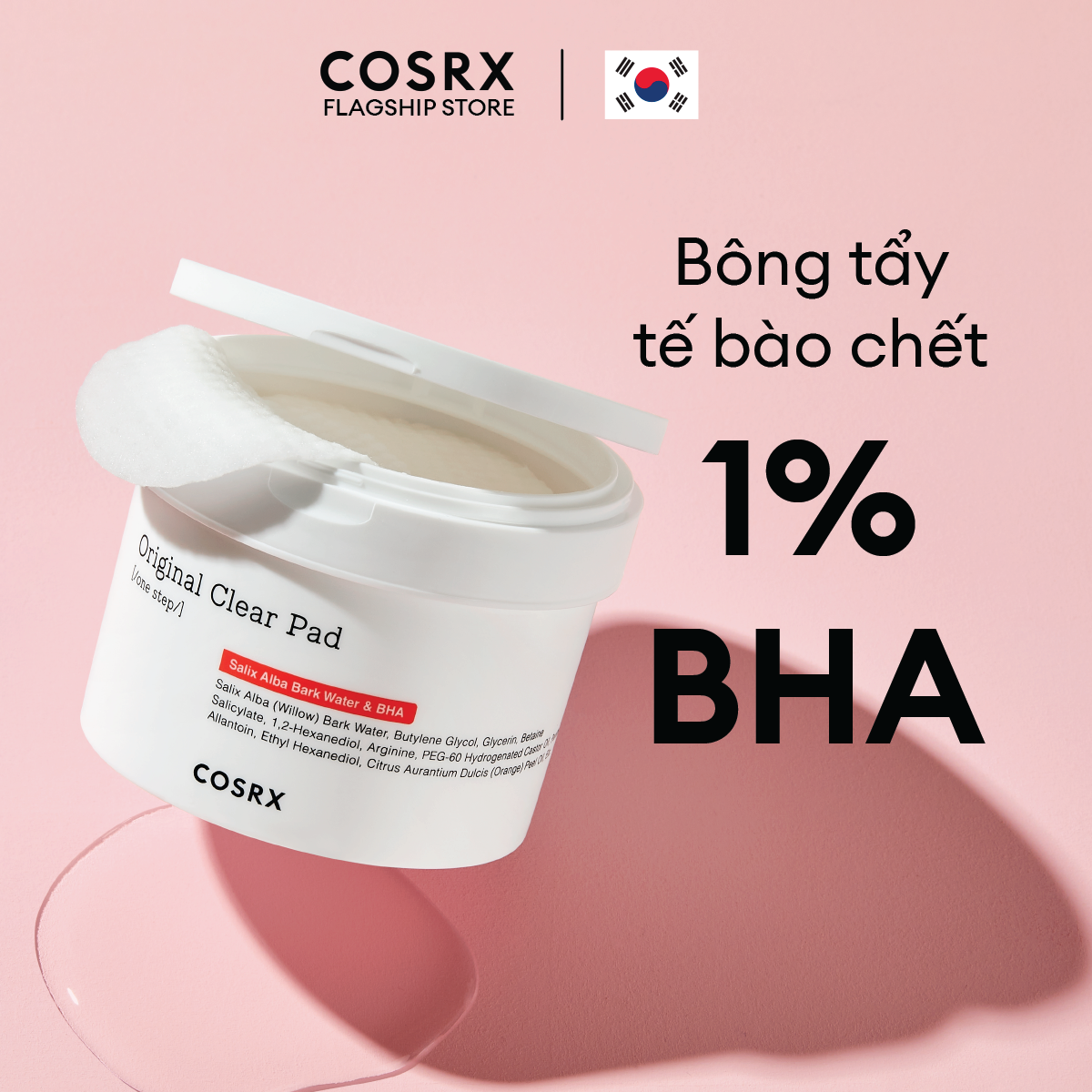 Bông Tẩy Tế Bào Chết Hoá Học (1% BHA, Nước Vỏ Cây Liễu) COSRX One Step Original Clear Pad 70 Miếng