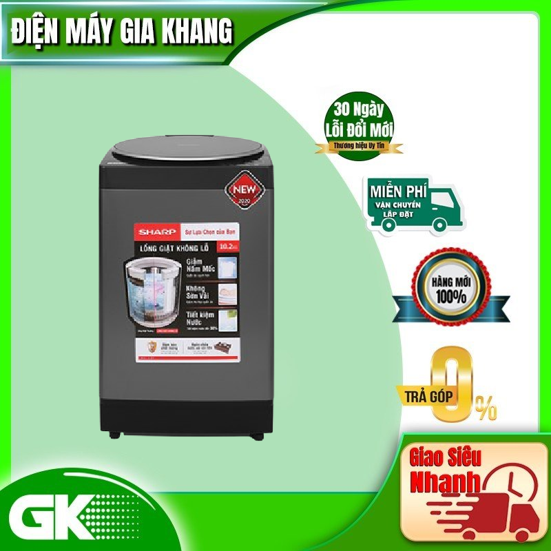 Máy giặt sharp 10.2kg es-w102pv-h - giao toàn quốc - freeship hcm