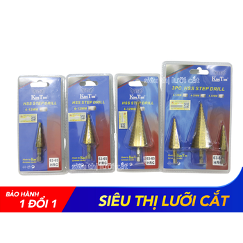 Bộ Mũi Khoan Tầng 3PC KingTom - Khoan Lỗ Tròn Phủ Titan, Khoan Sắt, Inox, Nhôm