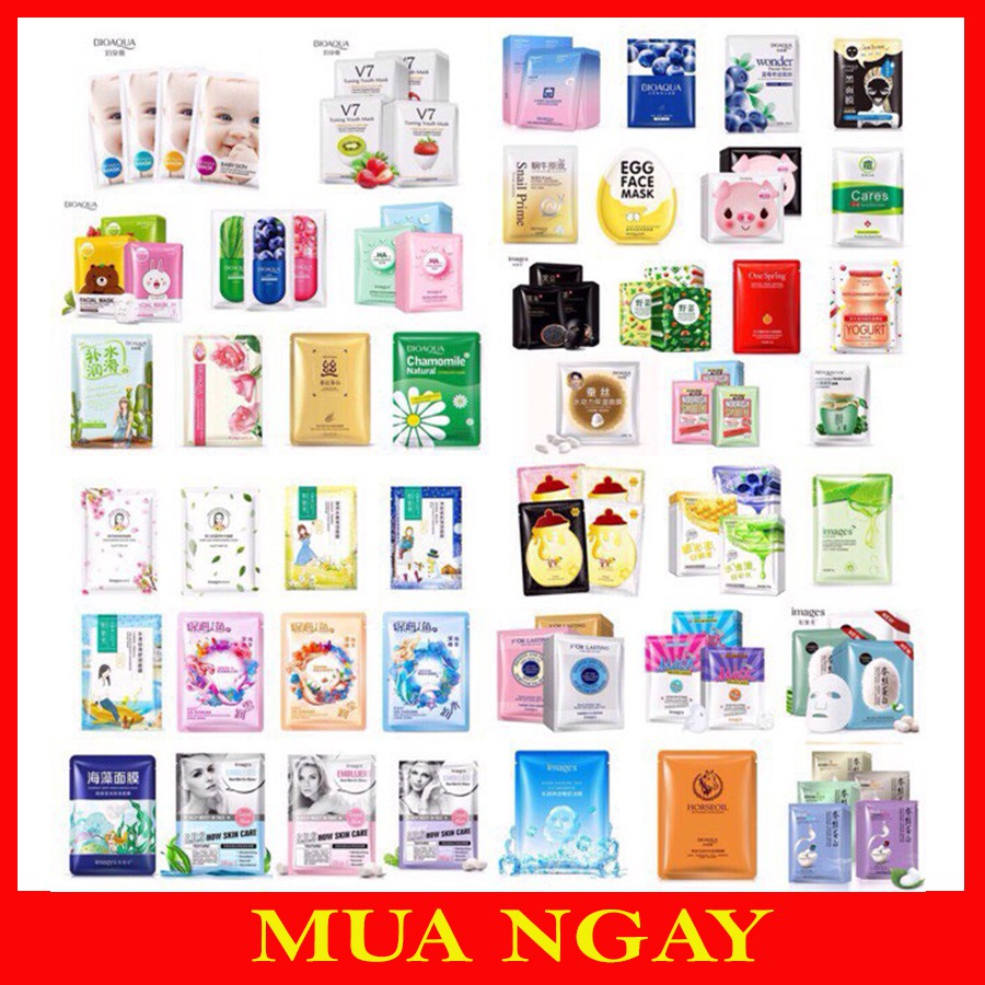 Combo 5 mặt nạ dưỡng ẩm trắng da nội địa Trung - Mix ngẫu nhiên mẫu của các hãng Images, Biaoqua, HA...