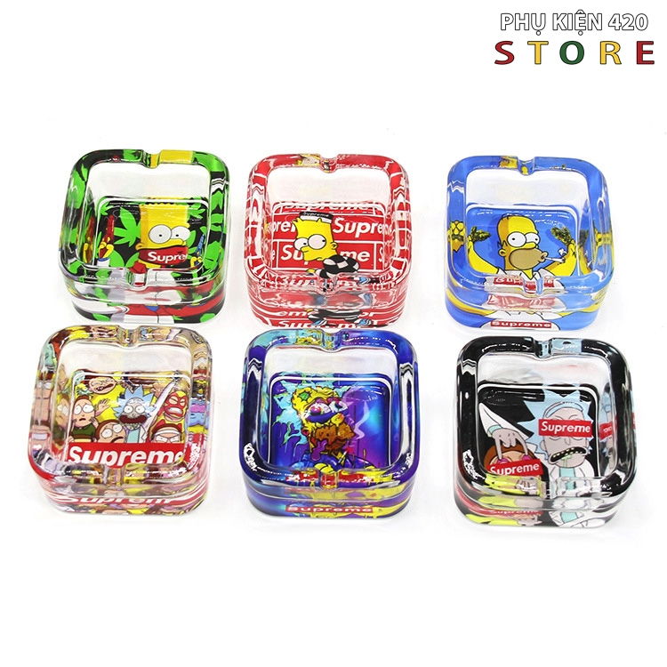 Gạt tàn thuốc thủy tinh mini cỡ nhỏ giá rẻ in logo supr3me - thủy tinh dày 1 cm