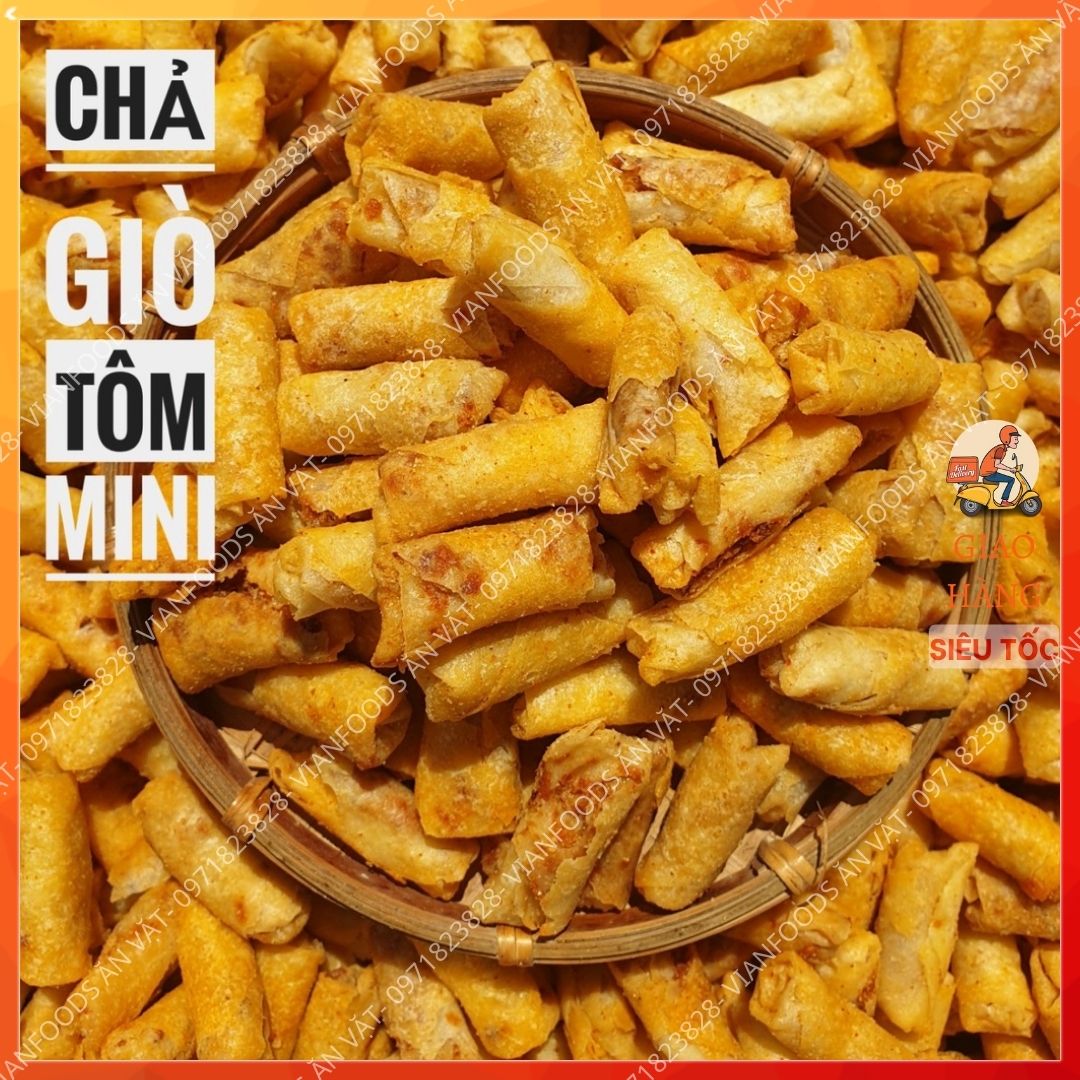 Chả giò tôm mini vian foods sấy giòn ăn liền cay cay đậm vị lon pet 400g- đồ ăn vặt