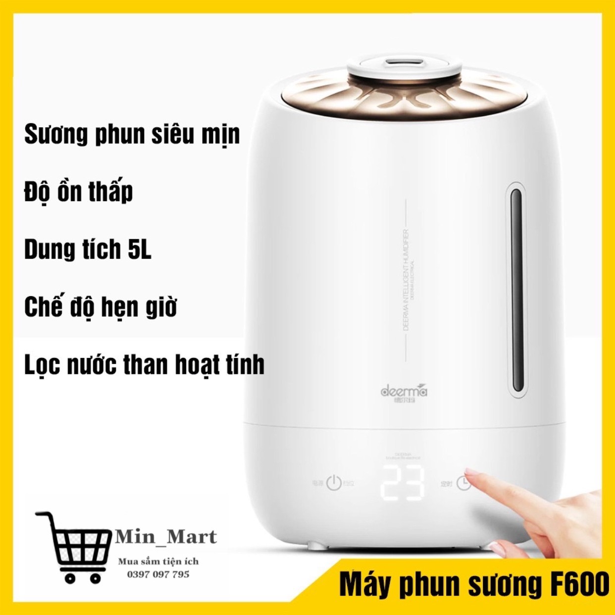 Máy Phun Sương Tạo Ẩm Cao Cấp Deerma F600 - Máy tạo ẩm dung tích 5 Lít, Công suất lớn, Bảo Hành 6 Tháng Toàn Quốc, MIN_MART