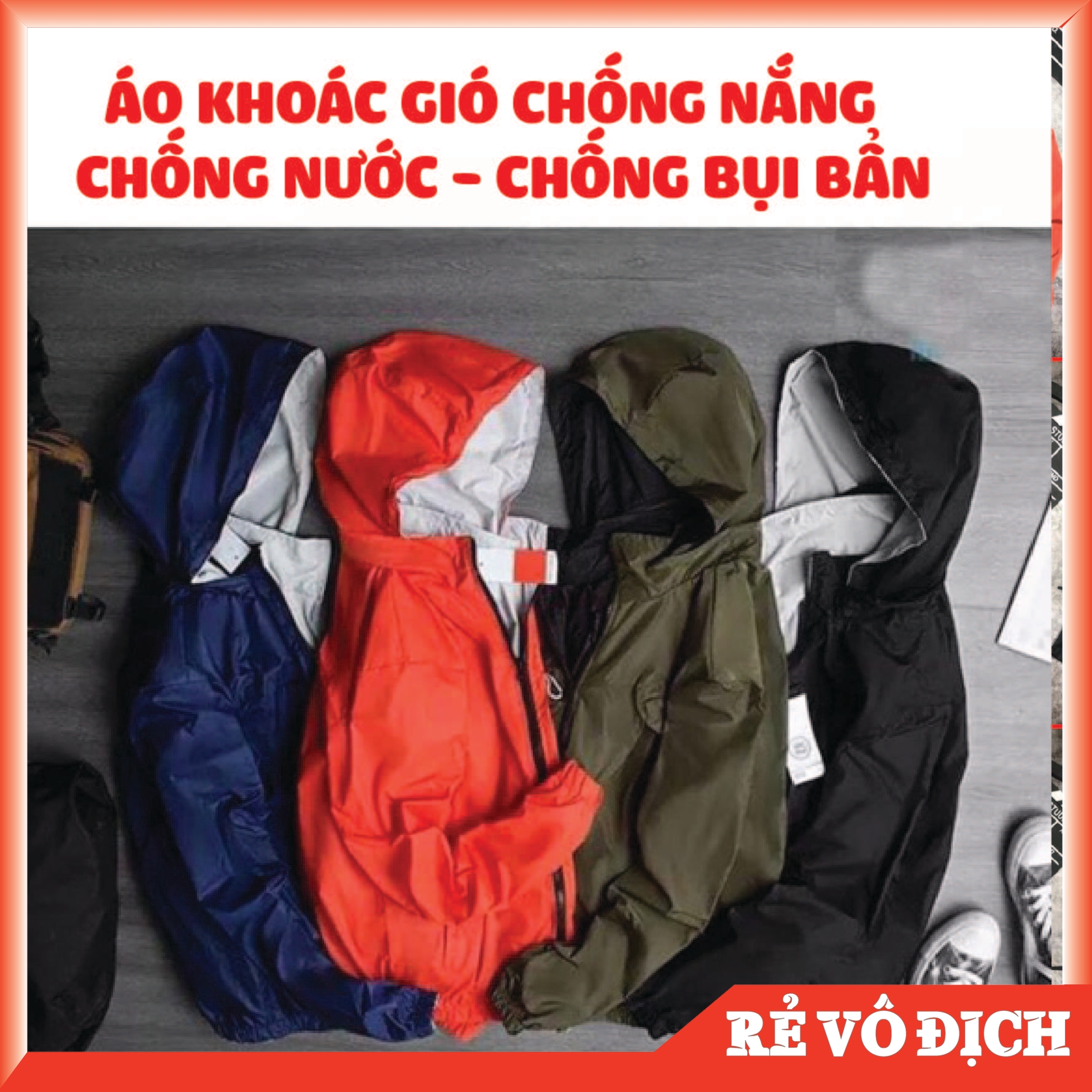 Áo Khoác Gió Vải Dù 2 Mặt 2 Lớp Jacket 2 Lớp Adidas Chống Nắng Chống Gió Chống Nước - Chống Bẩn Bụi  Hàng Xịn Dày Dặn Chắc Chắn Khóa Kéo -Có Mũ 4 Túi Khóa  kéo Màu Đen Sáng Đỏ Cam Ghi Rêu Size Lớn