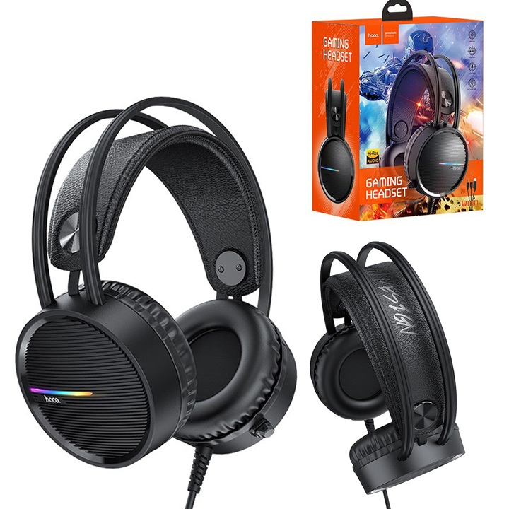 Tai nghe chơi game có dây HOCO W100 Touring có micrô đa hướng / 3,5 mm cho mic / Đèn led 5 mầu