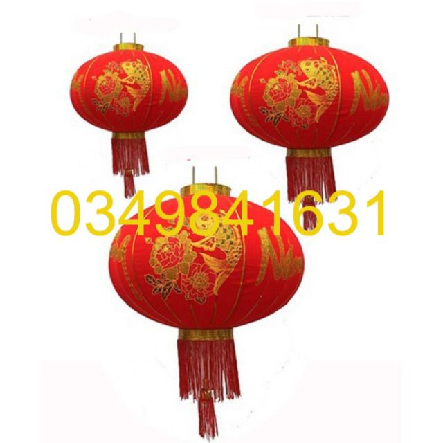 Đèn lồng đỏ vải nhung in hình cao cấp trang trí tết cổ truyền #40/#60/#80/#100