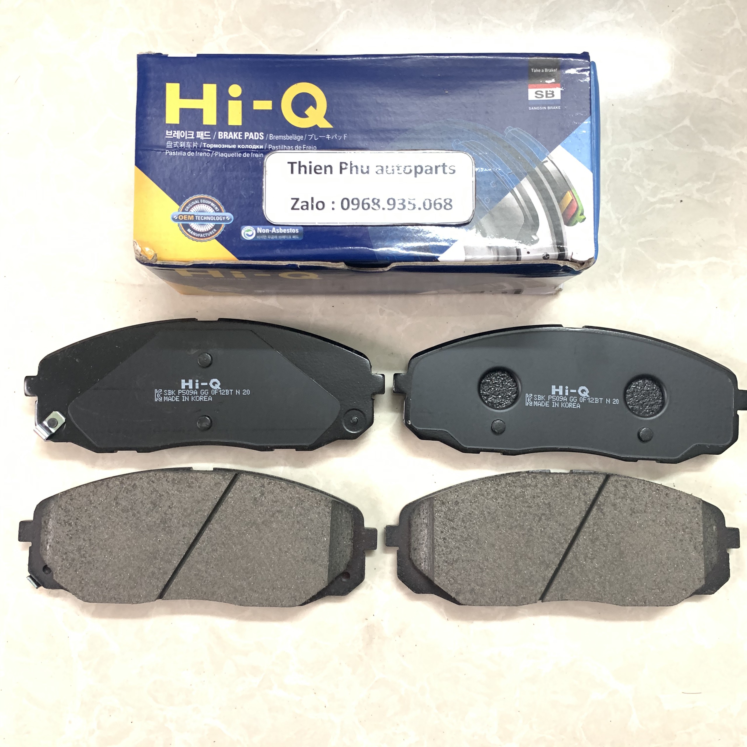 Má phanh chính hãng Hi-Q cho SEDONA 2015- NAY + GRAND CARNIVAL.- Bố thắng trước. OEM Brake Pad :58101-A9A00 , 58101-A9A20