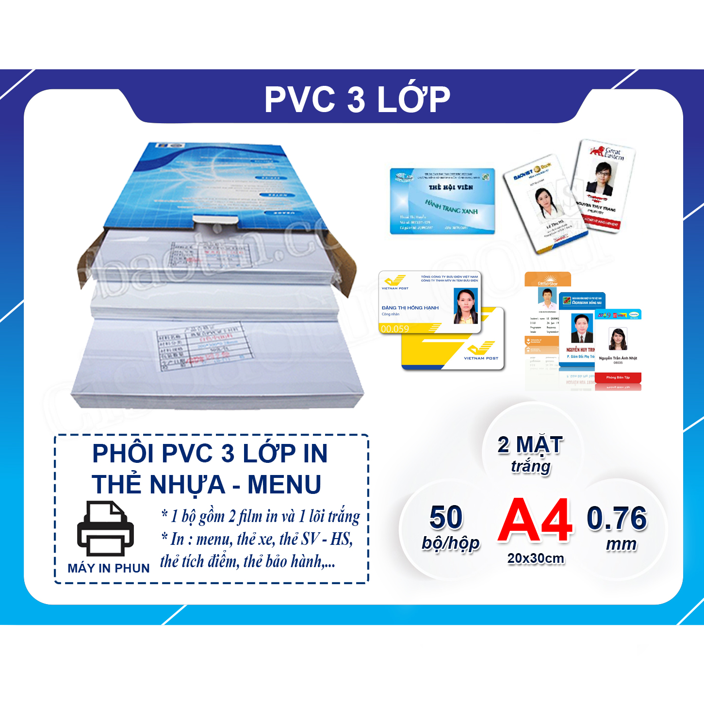 [HCM]PHÔI THẺ NHỰA PVC 3 LỚP TRẮNG- KHỔ 20X30
