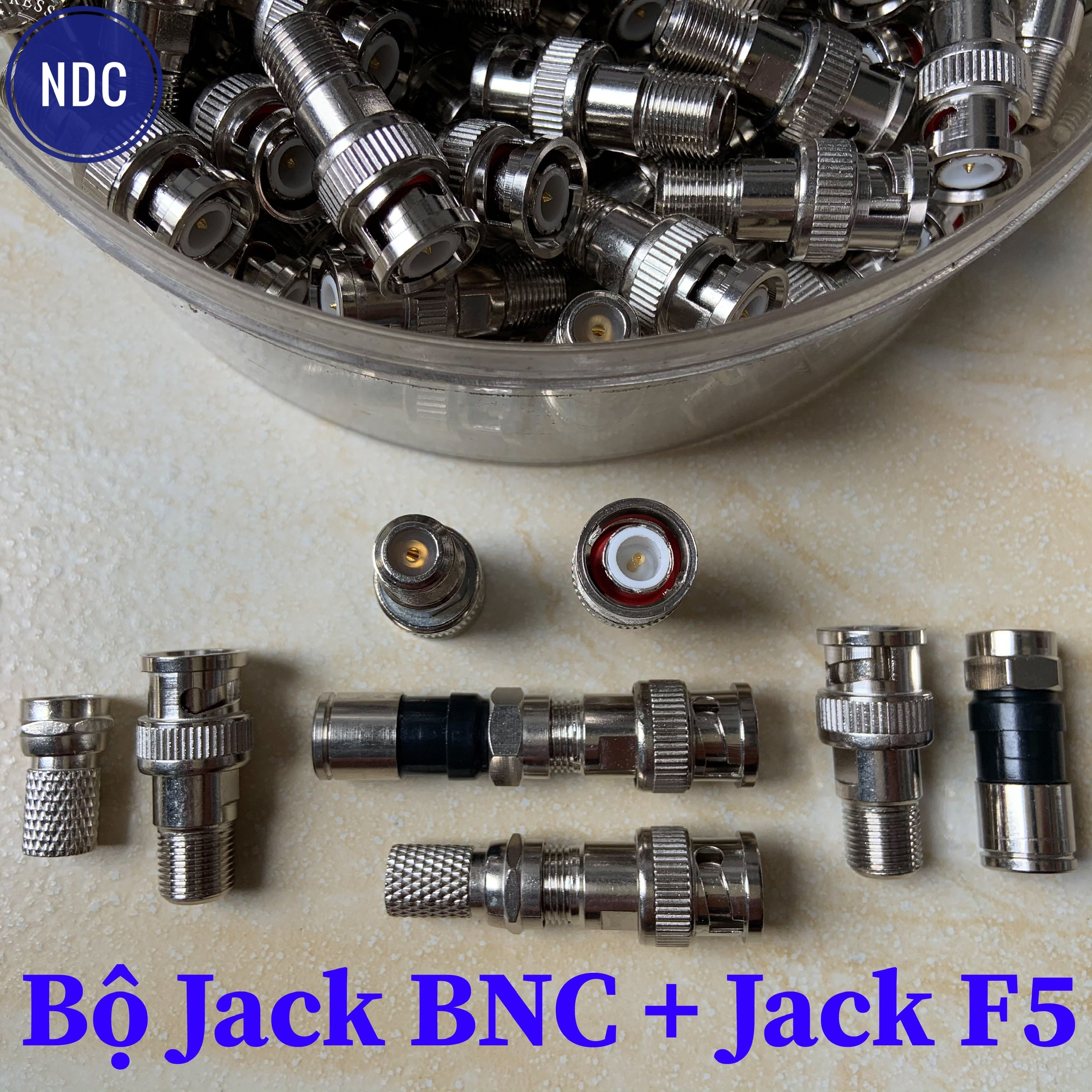 Bộ Jack BNC+F5 (LOẠI 1) Lõi Kẹp Bằng Đồng Chống Nhiễu Chịu Nhiệt Cực Tốt