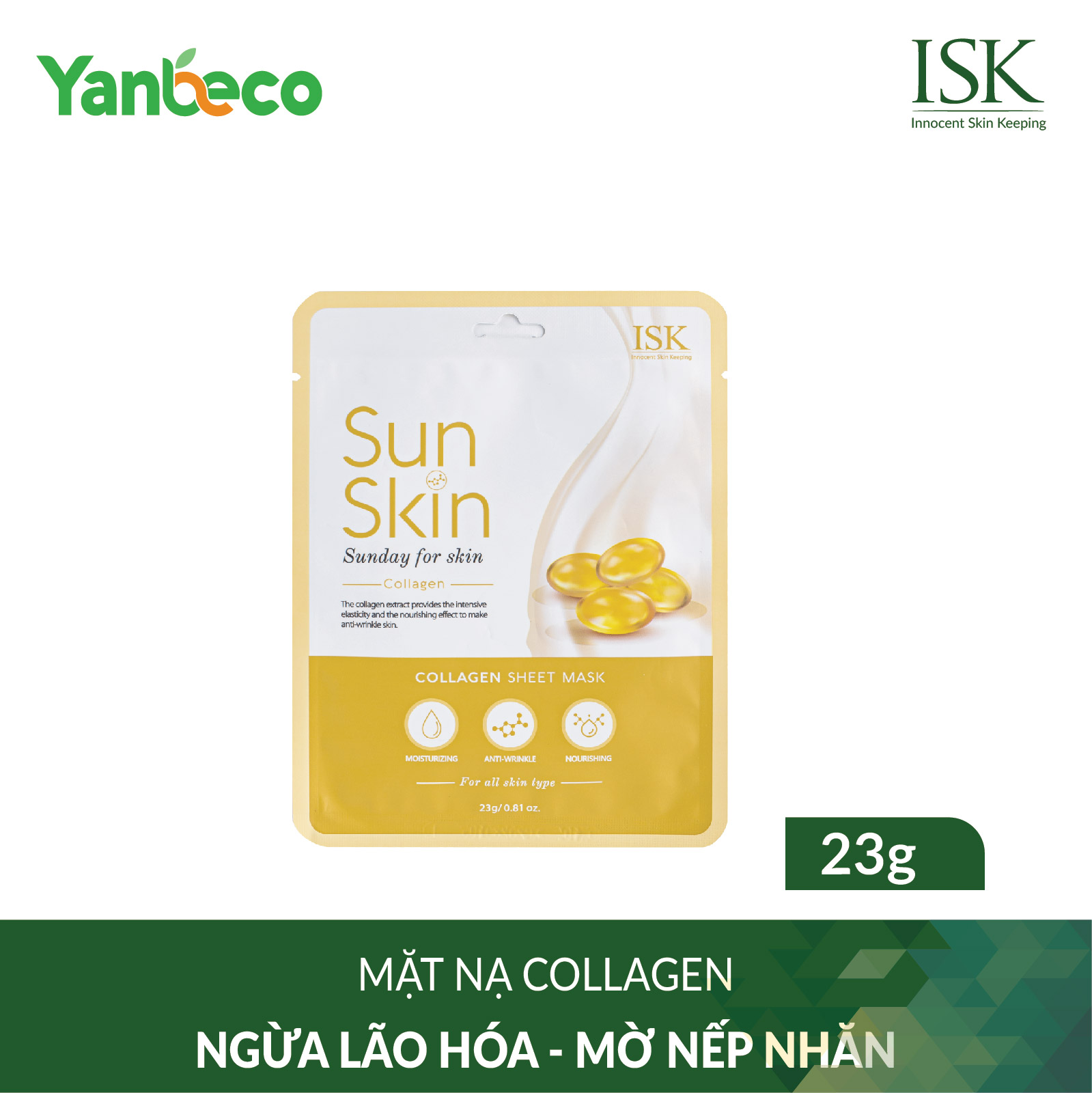 Mặt nạ giúp sáng da và mờ nếp nhăn ISK SUNSKIN COLLAGEN SHEET MASK 23ml - Hàn Quốc Chính Hãng