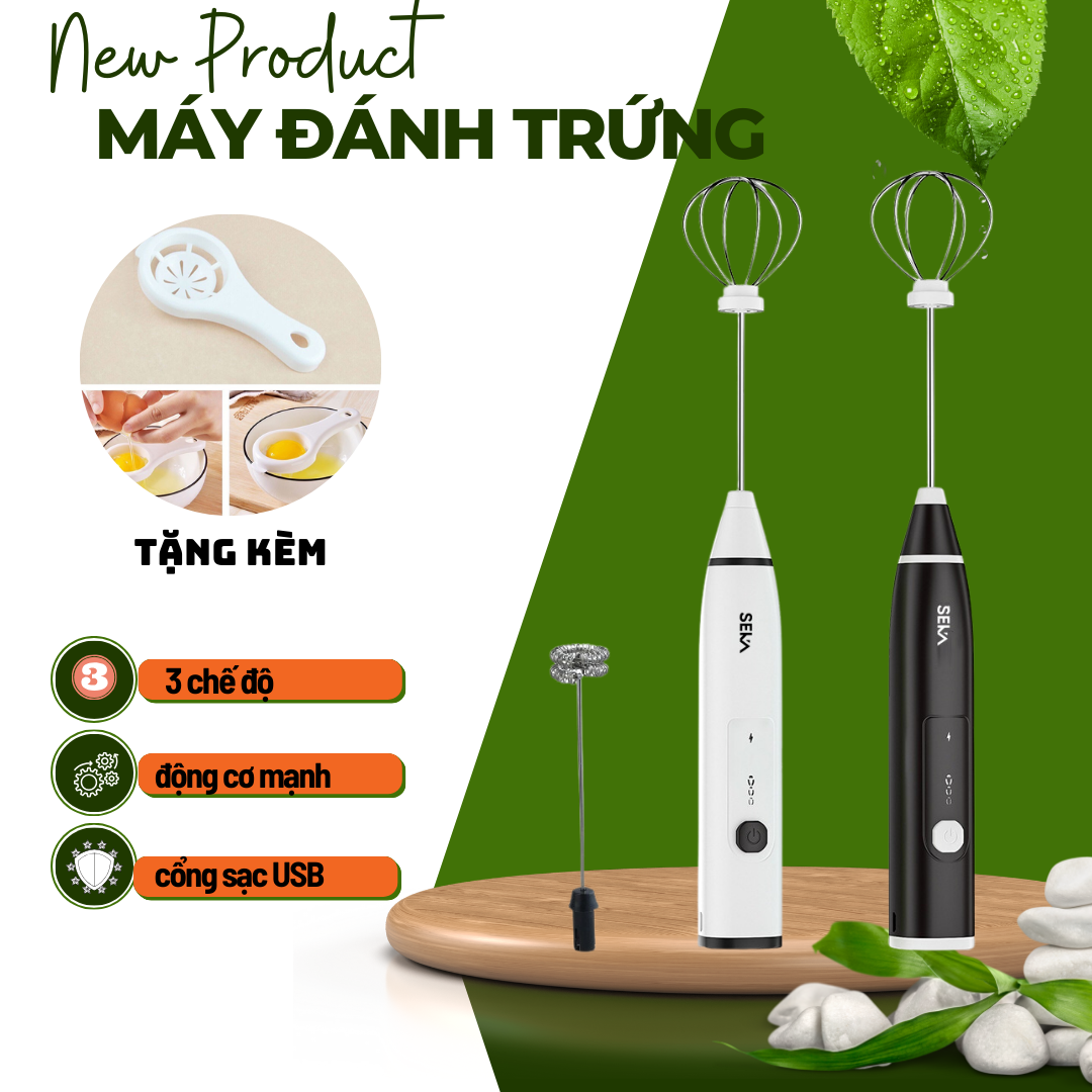 Máy đánh trứng, máy tạo bọt cà phê cầm tay mini 1200mah, chạy điện sạc usb 3 tốc độ siêu tiện lợi