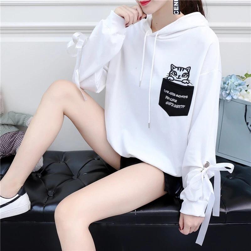 Áo nỉ mèo con phối dây thắt nút tay hot hot