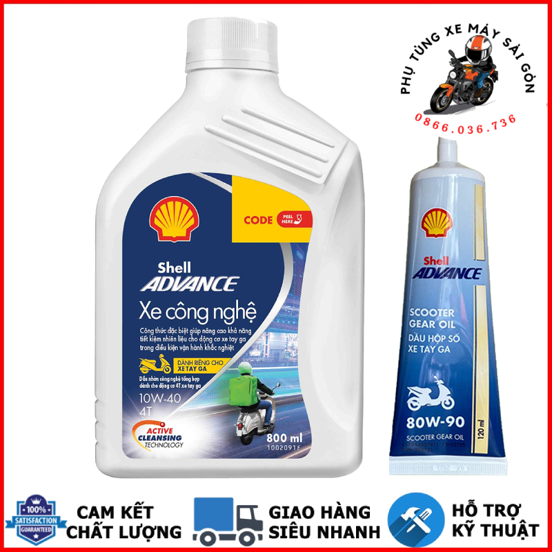 Nhớt xe ga shell advance xe công nghệ scooter 10w40 800ml và láp shell - mua 5 tặng 1 phểu