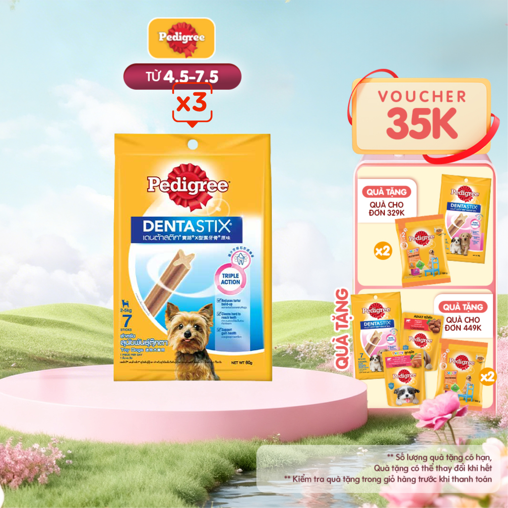 Bộ 3 bánh xương cho chó kiểng Pedigree Dentastix 60g