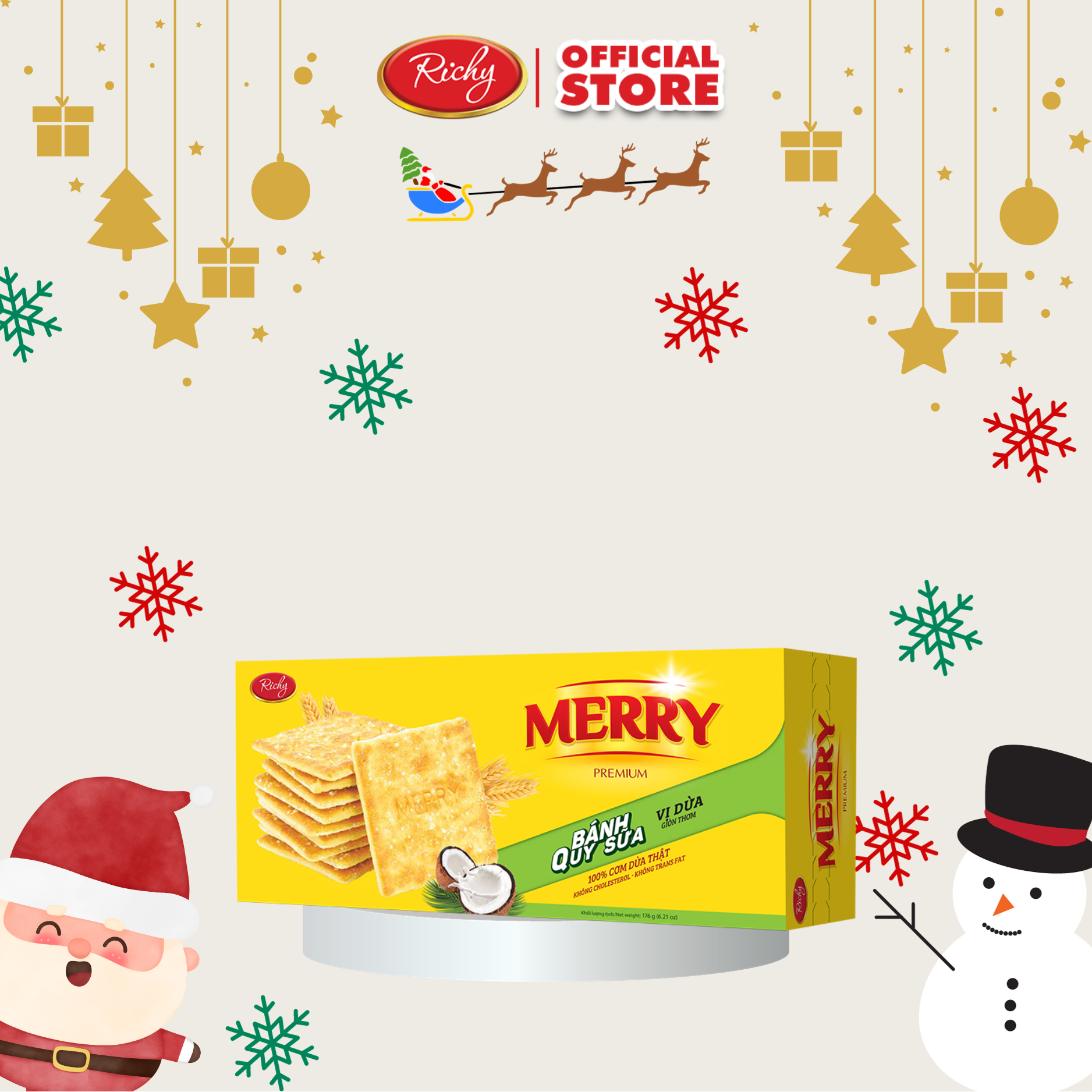 Bánh quy sữa dừa Richy Merry Gold 198g