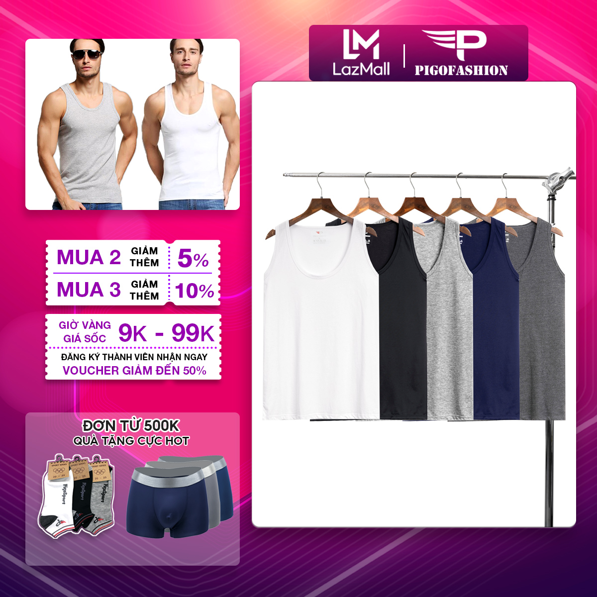 Áo Ba Lỗ Nam Cotton Thương Hiệu Pigo Fashion FS Abl01 Cool (Chọn Màu)- 1 cái