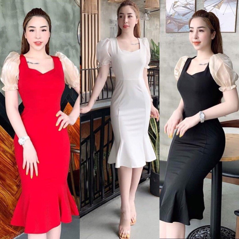 Đầm ôm tay phối lưới đuôi cá tôn dáng