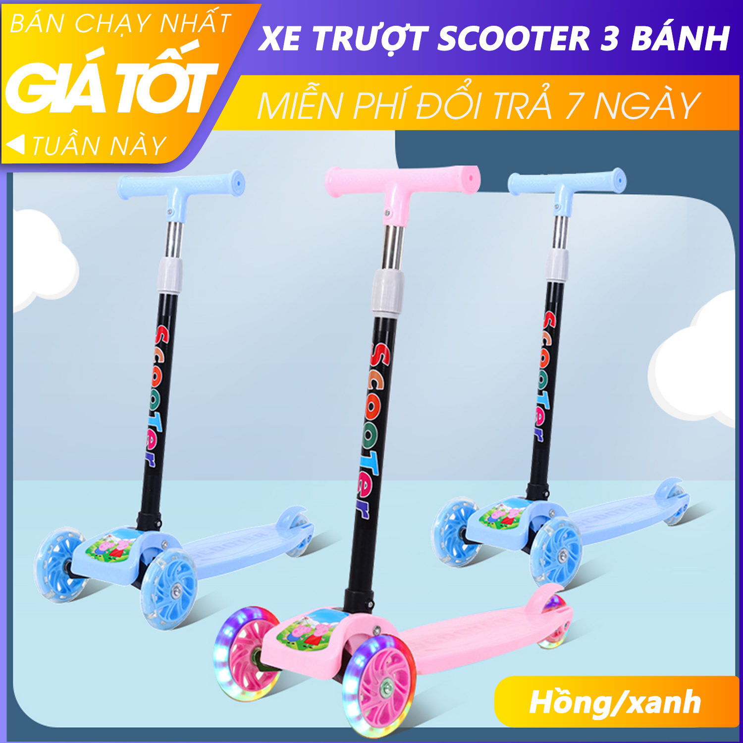 Xe Scooter - Xe trượt Scooter,có đèn led, Xe trượt - đồ chơi cho bé, từ 3 - 8 tuổi Chịu được tải trọng 100kg có 3 bánh. Đồ chơi hoạt động ngoài trời cho bé- Hỗ trợ đổi trả 7 ngày