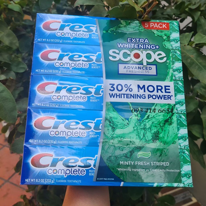Kem Đánh Răng Crest complete Extra Whitening Scope Advanced Freshness 232g Của Mỹ