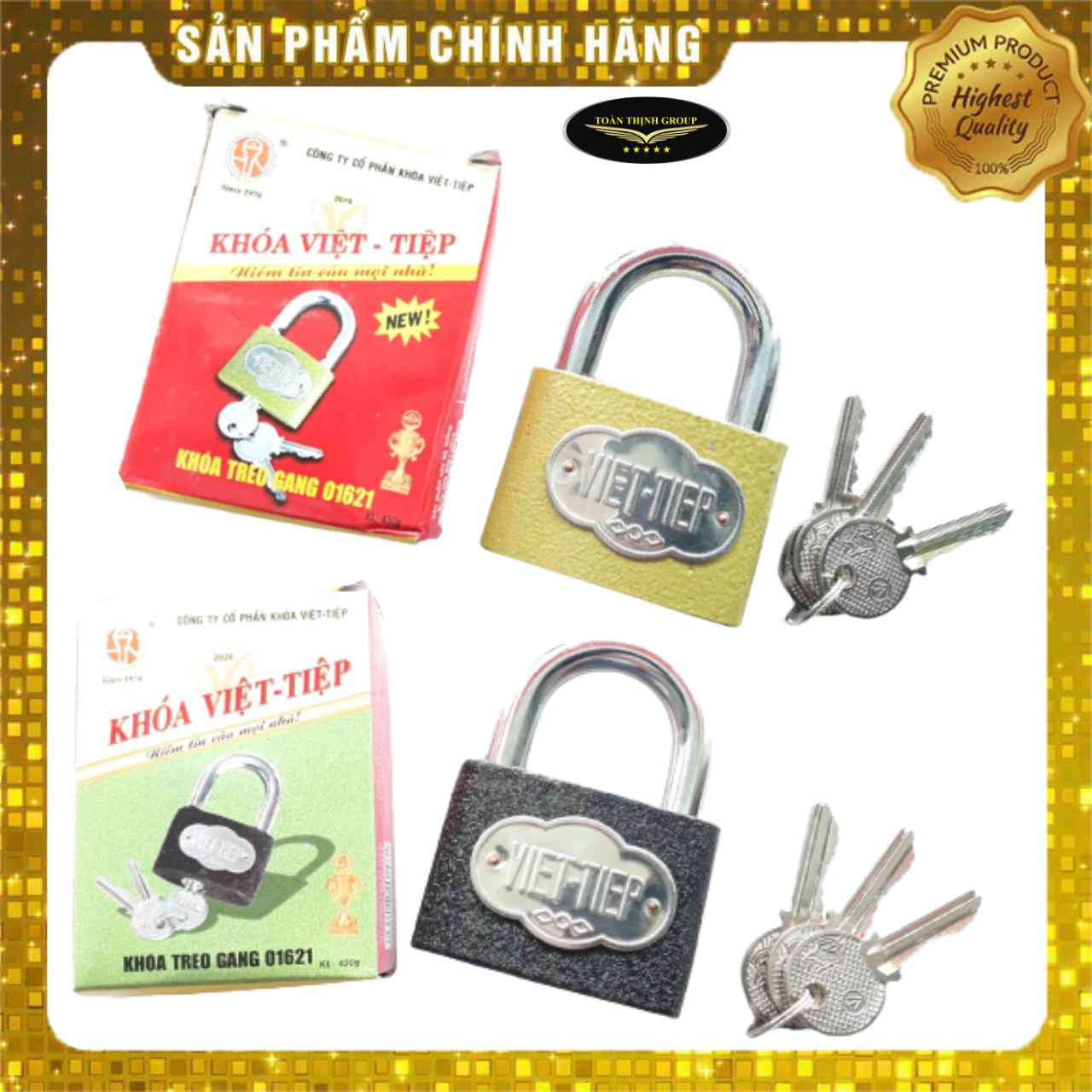 [Hàng Loại 1] Khóa Việt Tiệp - Khóa Treo Gang Bấm Việt Tiệp 5P, 6P Chính Hãng. Ổ Khóa Bấm 3 Chìa, 2 Màu Đen Vàng, Bền Bỉ Với Thời Gian