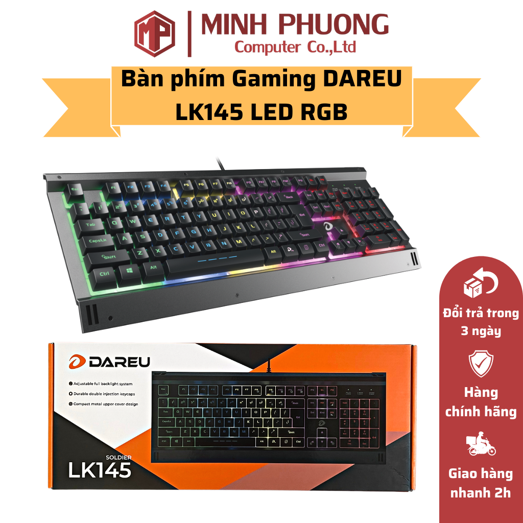 Bàn phím giả cơ gaming dareu lk145 led rgb - hàng chính hãng