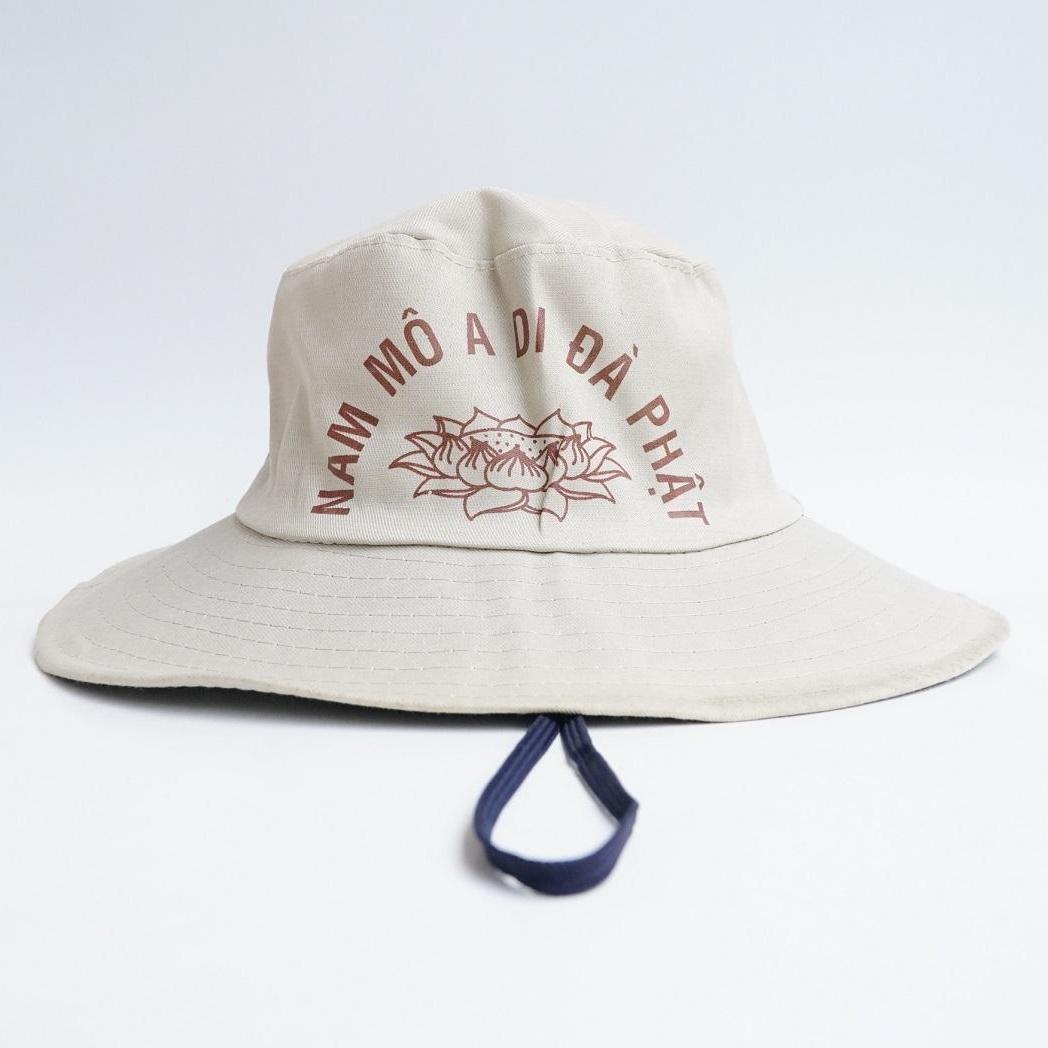 Nón đi chùa tai bèo chữ Phật mũ đi chùa Phật giáo vành mềm có quai