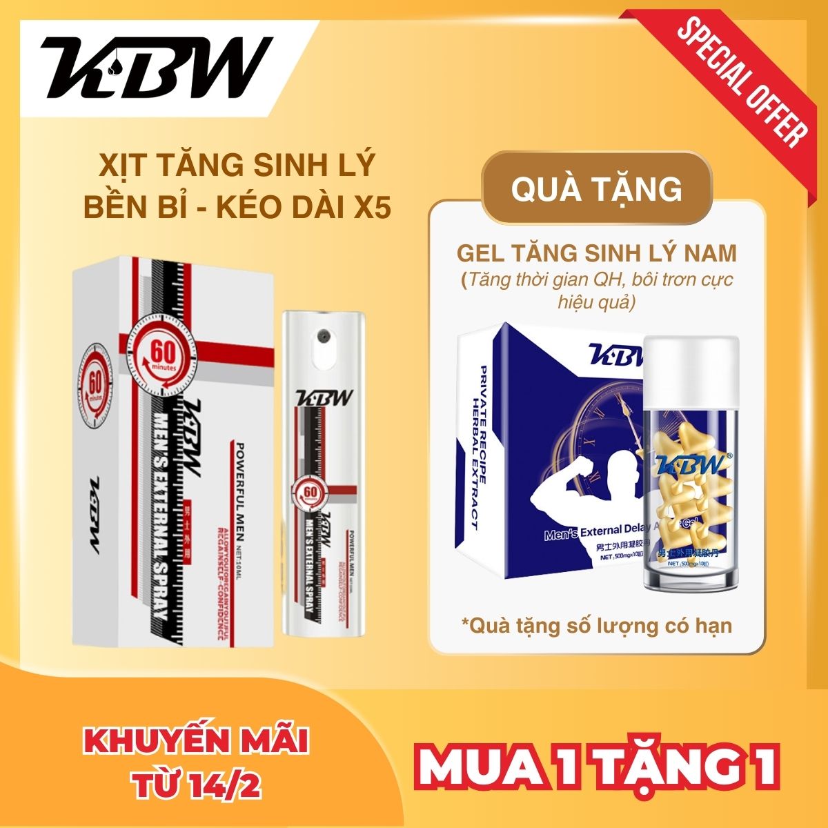 Xịt KBW FOR MEN 60' Trì Hoãn Xuất Sớm Giúp Cuộc Yêu Kéo Dài, Thăng Hoa