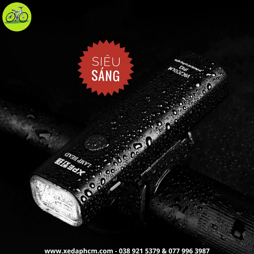 Đèn xe đạp siêu sáng chống nước với độ bền cao Sạc USB pin 2000mAh