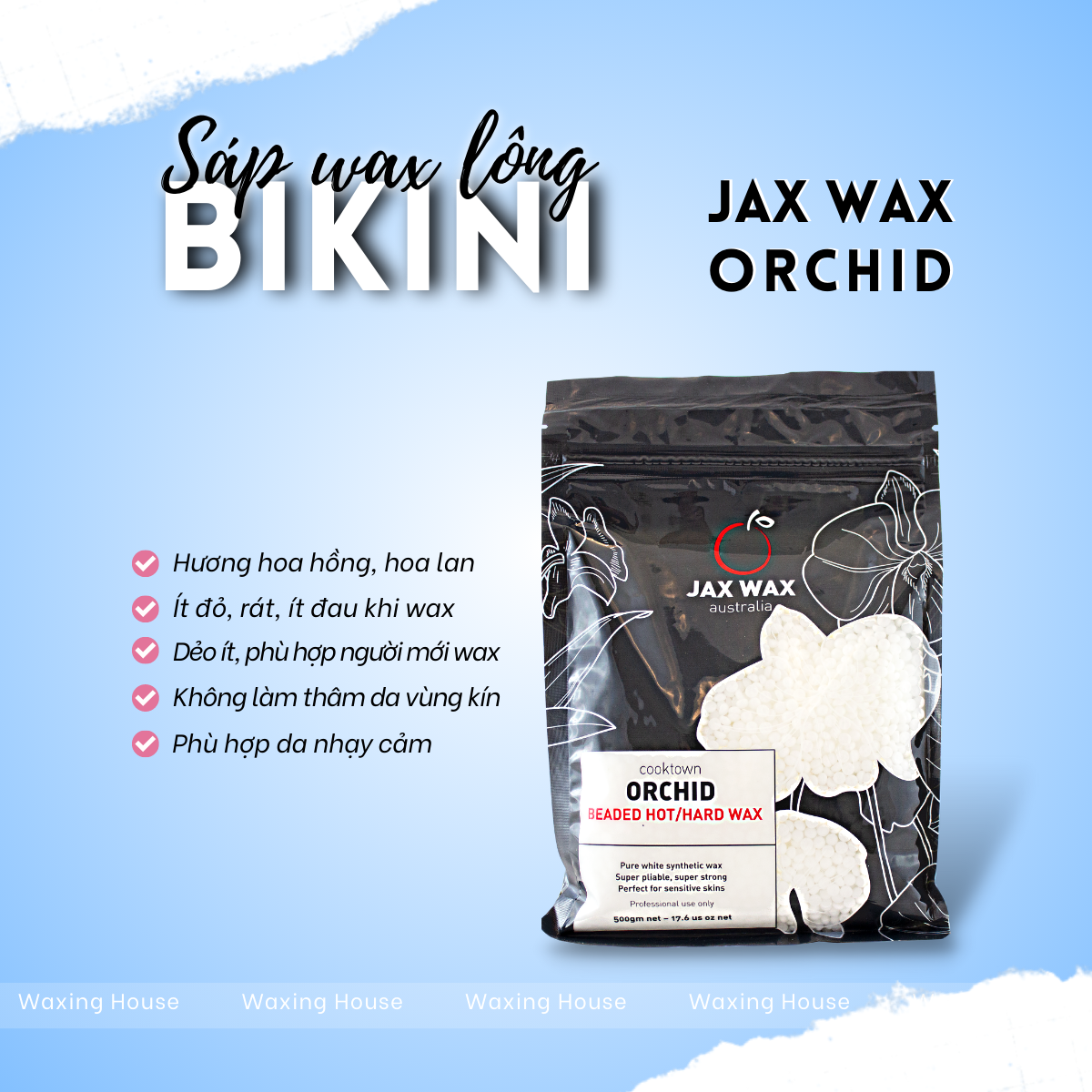 Sáp wax nóng Jax Wax Orchid 500g dạng hạt - Sáp tẩy lông hoàn hảo cho da nhạy cảm và bikini