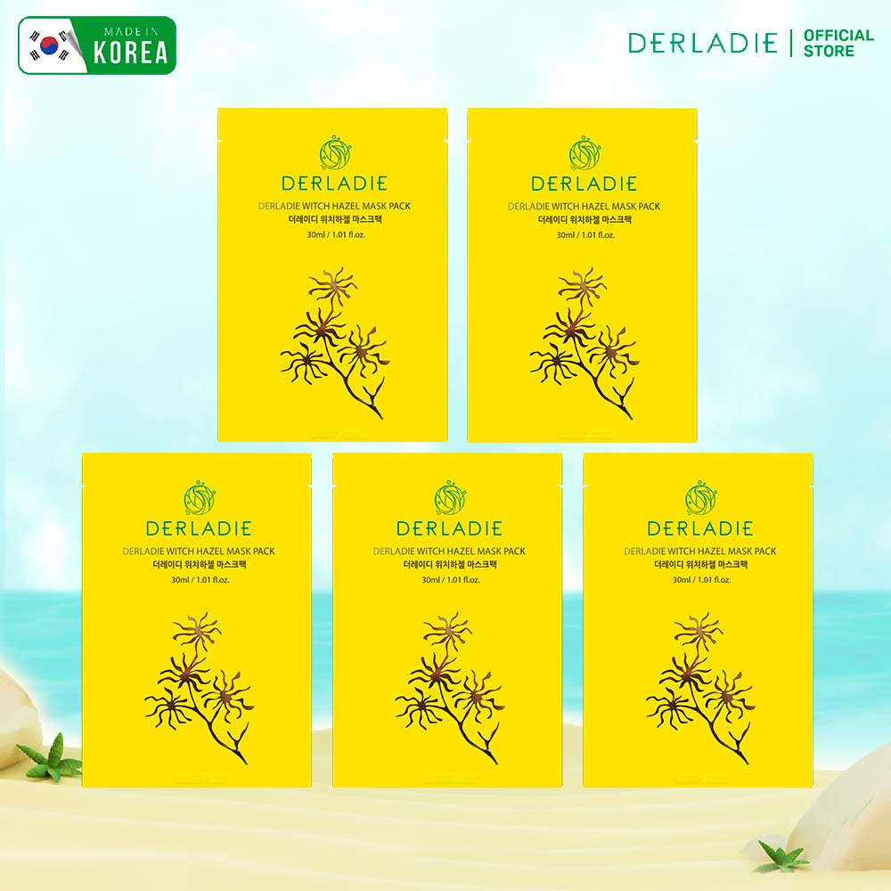 Combo 5 Mặt Nạ Derladie Witch Hazel Mask Pack Giảm Mụn, Dưỡng Sáng Da 30ml x 10