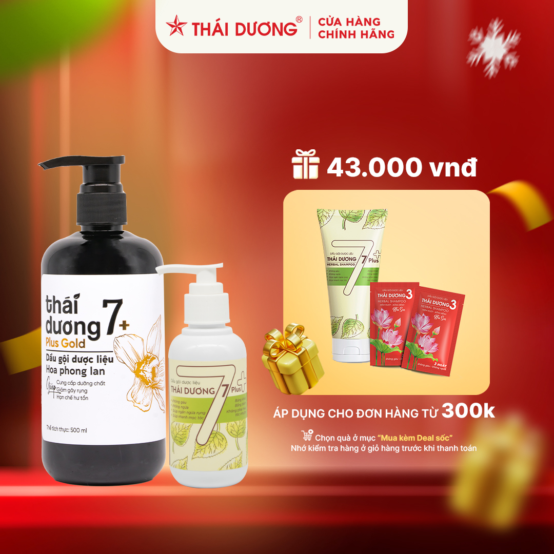 Combo dầu gội dược liệu thái dương 7 plus gold hoa phong lan 500ml & dầu gội dược liệu thái dương 7 plus 100ml