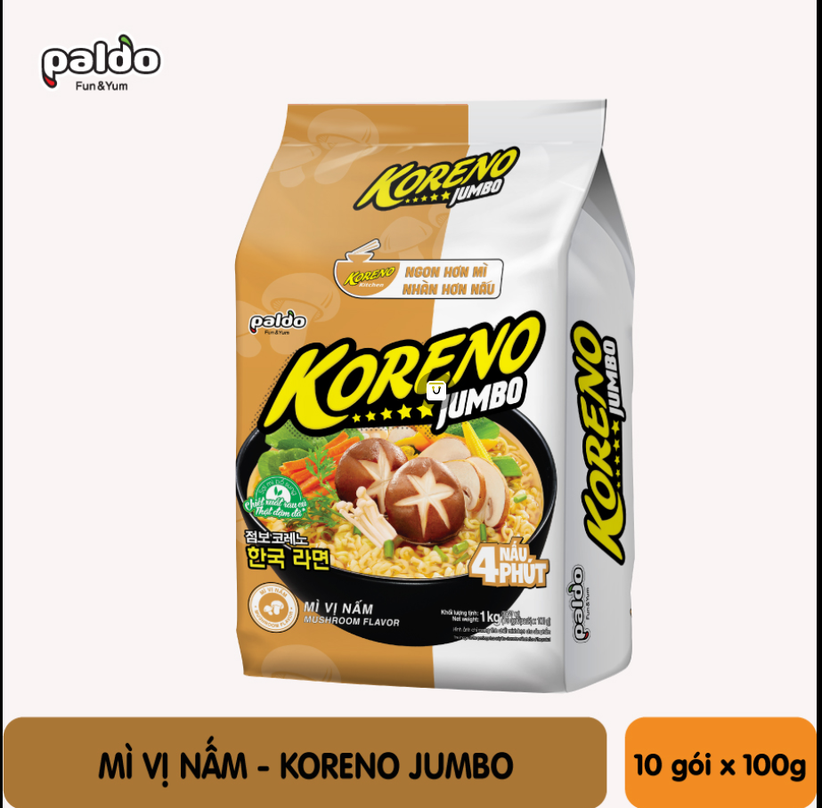Mì Koreno Jumbo Hàn Quốc 1kg , 6 vị kim chi hải sản bò tôm gà nấm