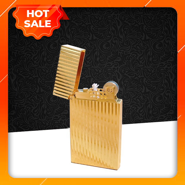 Hột Quẹt Bật Lửa Dupont Xăng Đá DX-06 Họa Tiết Vàng Kẻ Dọc Cao Cấp
