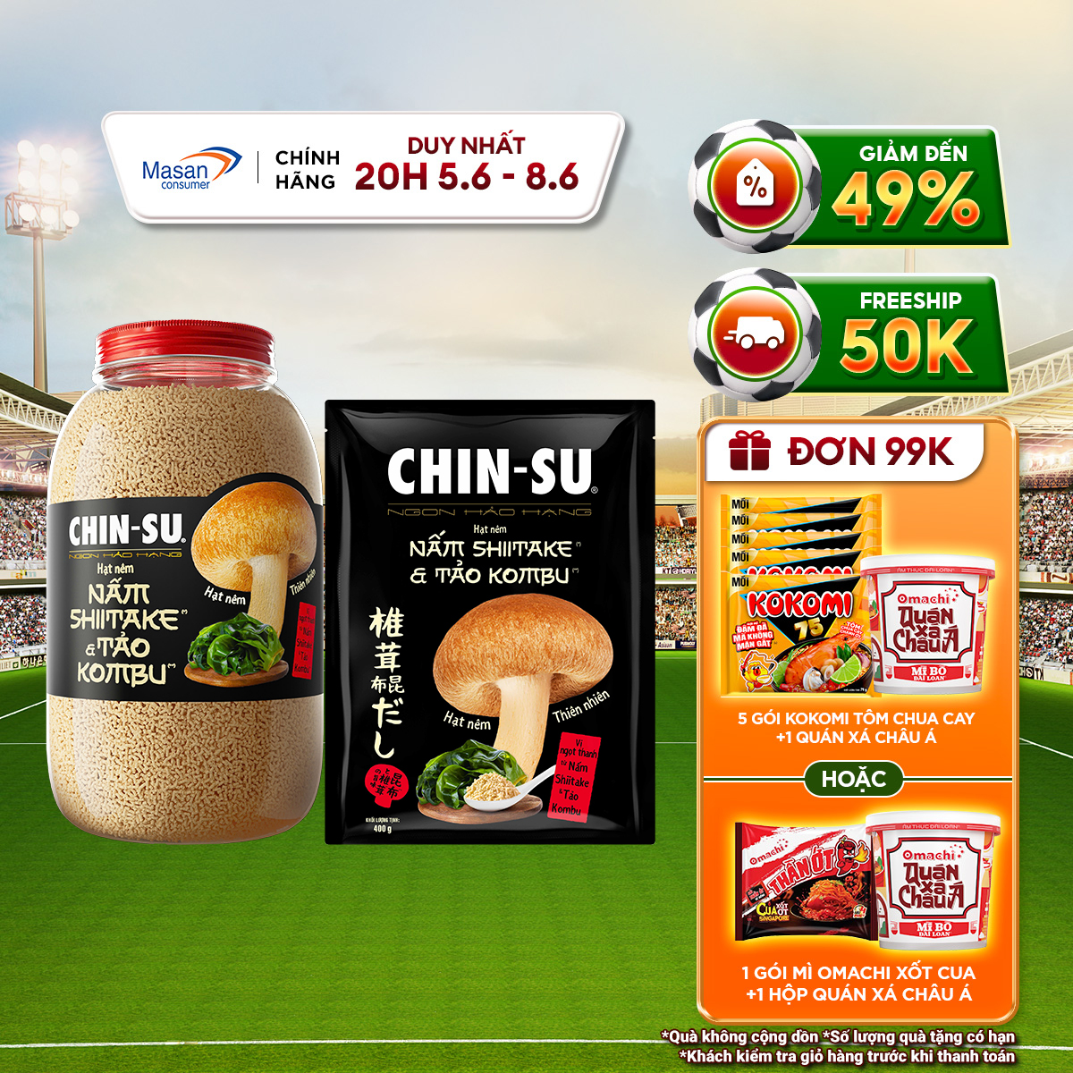 Combo 2 hạt nêm CHIN-SU Nấm Shiitake  Tảo Kombu (1 gói 400gr + 1 hũ 450g)