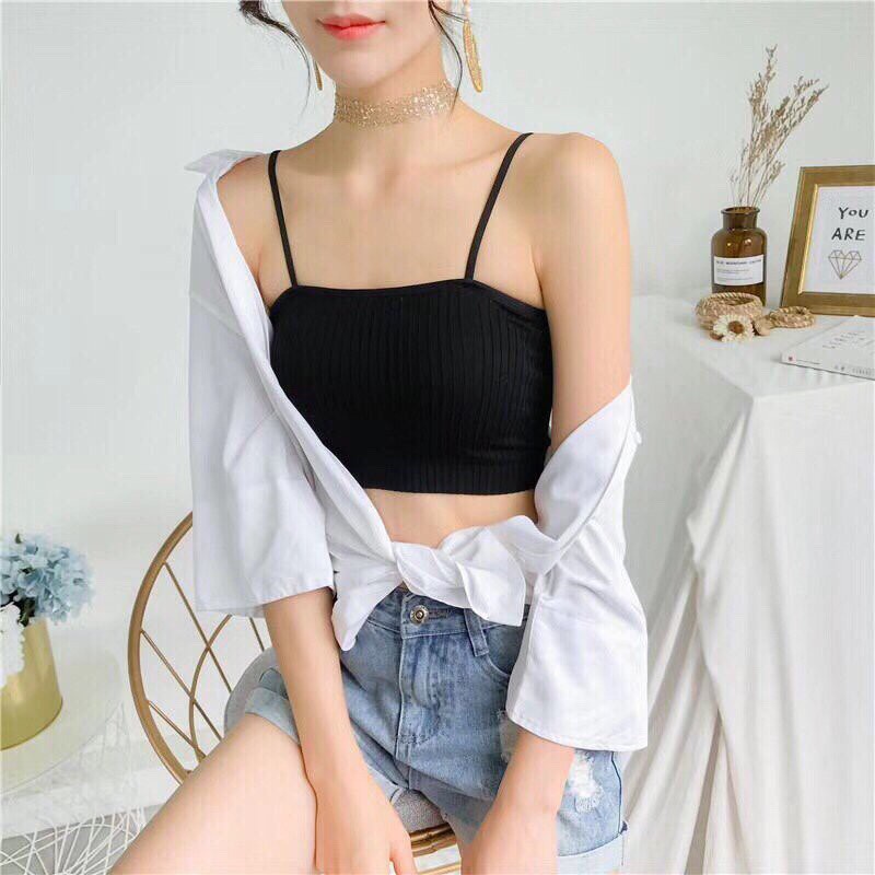 Áo bra 2 dây lửng thun gân dạng ống không gọng, mềm mại