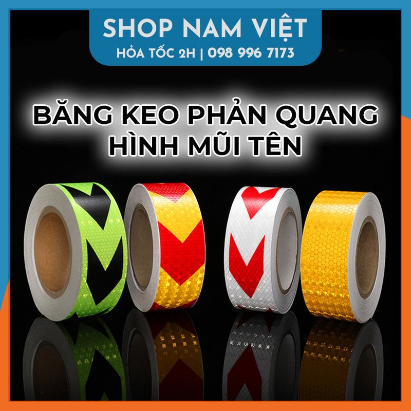 Băng keo phản quang hình mũi tên cảnh báo ban đêm