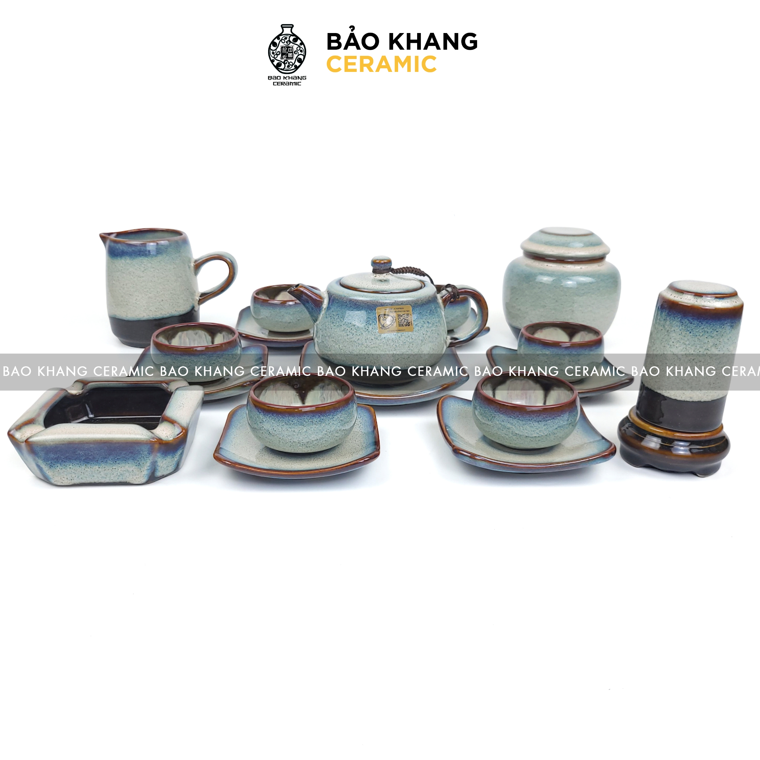 Bộ ấm chén nghệ nhân Bát Tràng Tô Thanh Sơn cao cấp Bộ ấm chén uống trà men hỏa biến hàng nghệ nhân thủ công Gốm Sứ Bát Tràng Bảo Khang