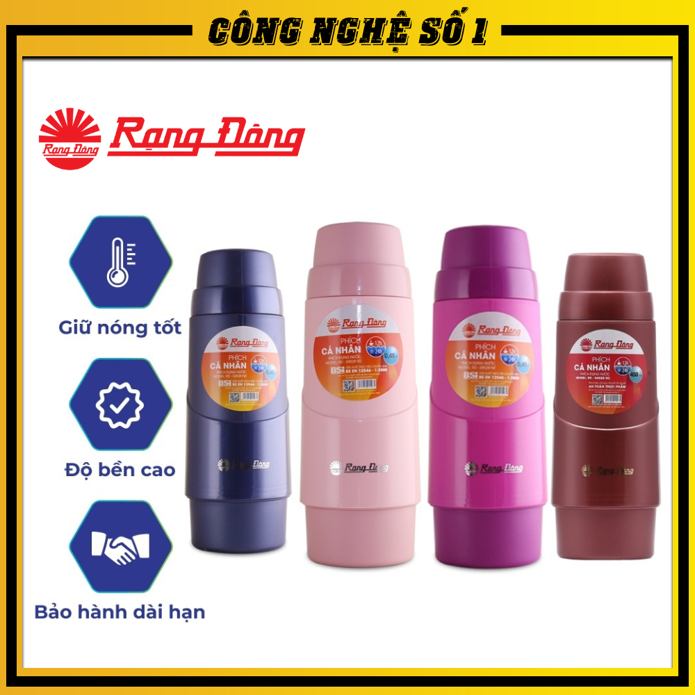 Phích nước mini Rạng Đông công nghệ ủ ấm giữ nhiệt nóng lên đến 12h và giữ lạnh lên đến 24h dung tích 450ml, Bình giữ nhiệt Rạng Đông 450ml
