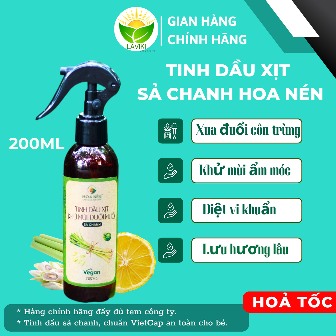 Xịt phòng tinh dầu Sả Chanh 200ML giúp hỗ trợ xua đuổi, muỗi, Kiến, khử mùi, làm thơm phòng, đuổi côn trùng