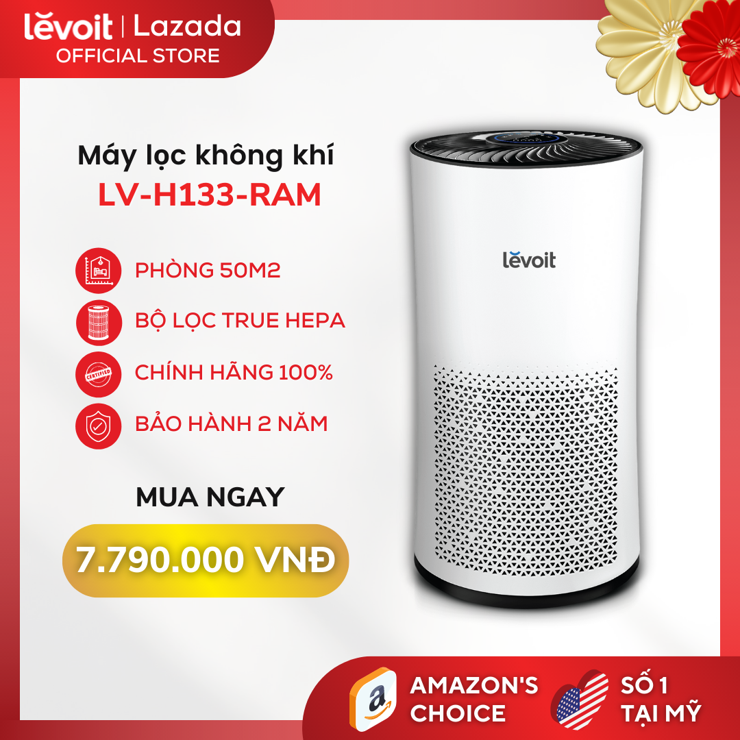 Máy lọc không khí Levoit LV-H133-RAM phù hợp phòng 50m2 - Bộ lọc HEPA 360 độ, khử mùi, diệt khuẩn, lọc sạch bụi mịn đến 99.97% - Chính hãng số 1 tại Mỹ - Bảo hành 12 tháng