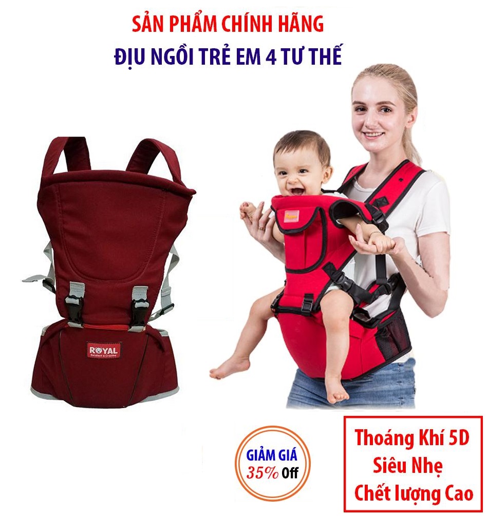 Địu ngồi Xuất Khẩu USA Cao Cấp Địu Em Bé Có Ghế Ngồi Giá Hấp Dẫn Địu ngồi Royal, địu em bé có ghế ngồi có thể điều chỉnh kích cỡ chất liệu vải mềm mại, thoáng khí, thấm hút mồ hôi tốt