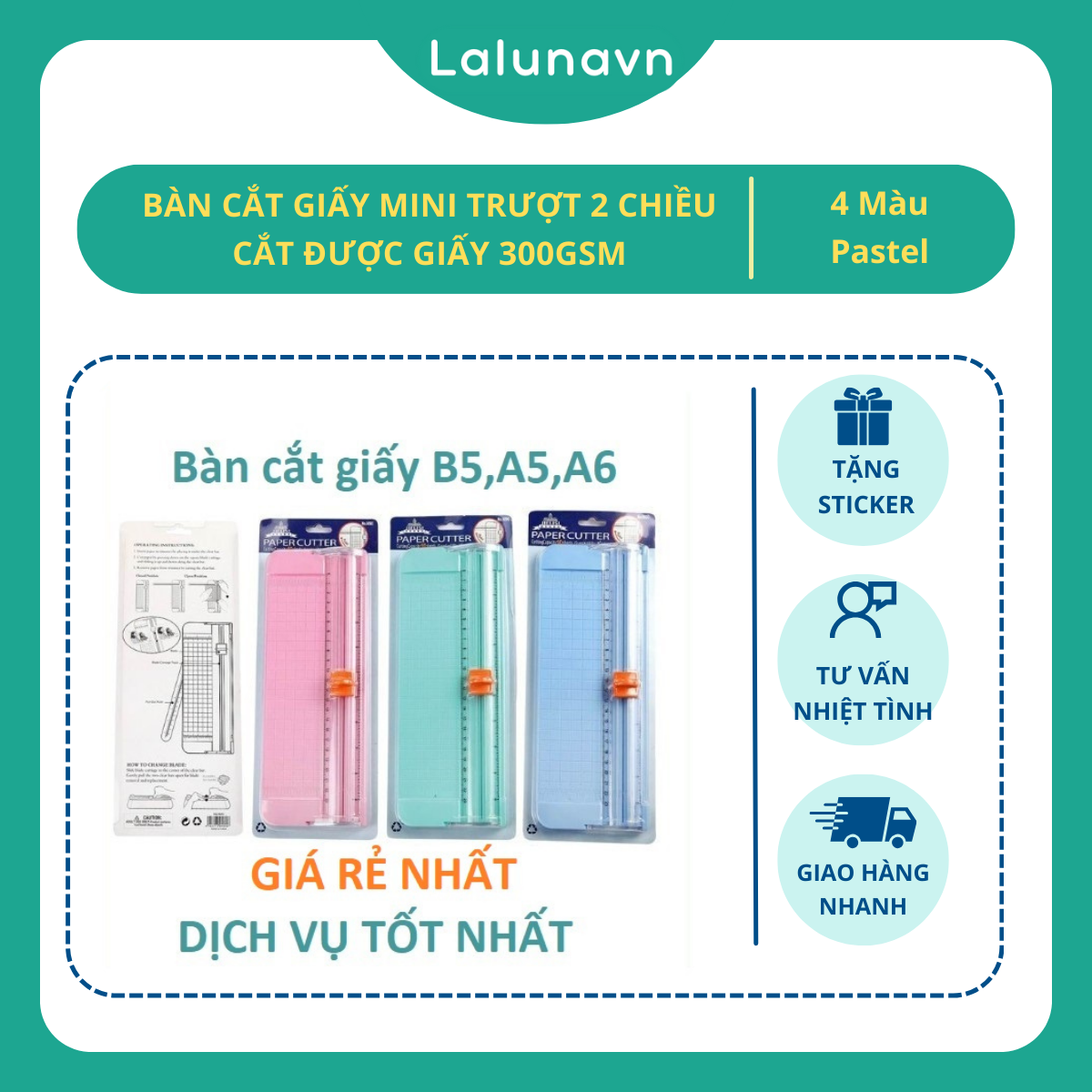 Bàn cắt giấy mini khổ A4 A5 cắt đc giấy 300gsm đc nhiều lần trượt 2 chiều sắc bén Lalunavn