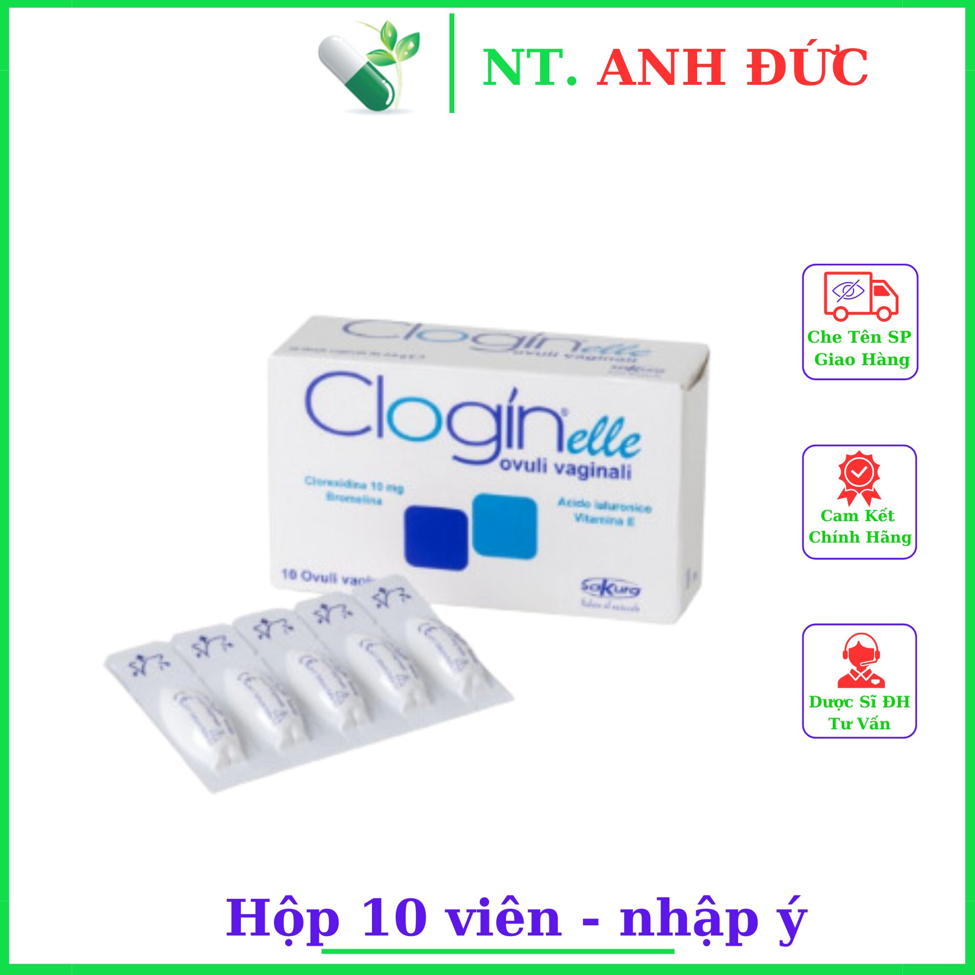 Clogin elle Viên đặt phụ khoa hỗ trợ vệ sinh làm sạch vùng kín, cân bằng độ ẩm ngăn ngừa nấm và viêm