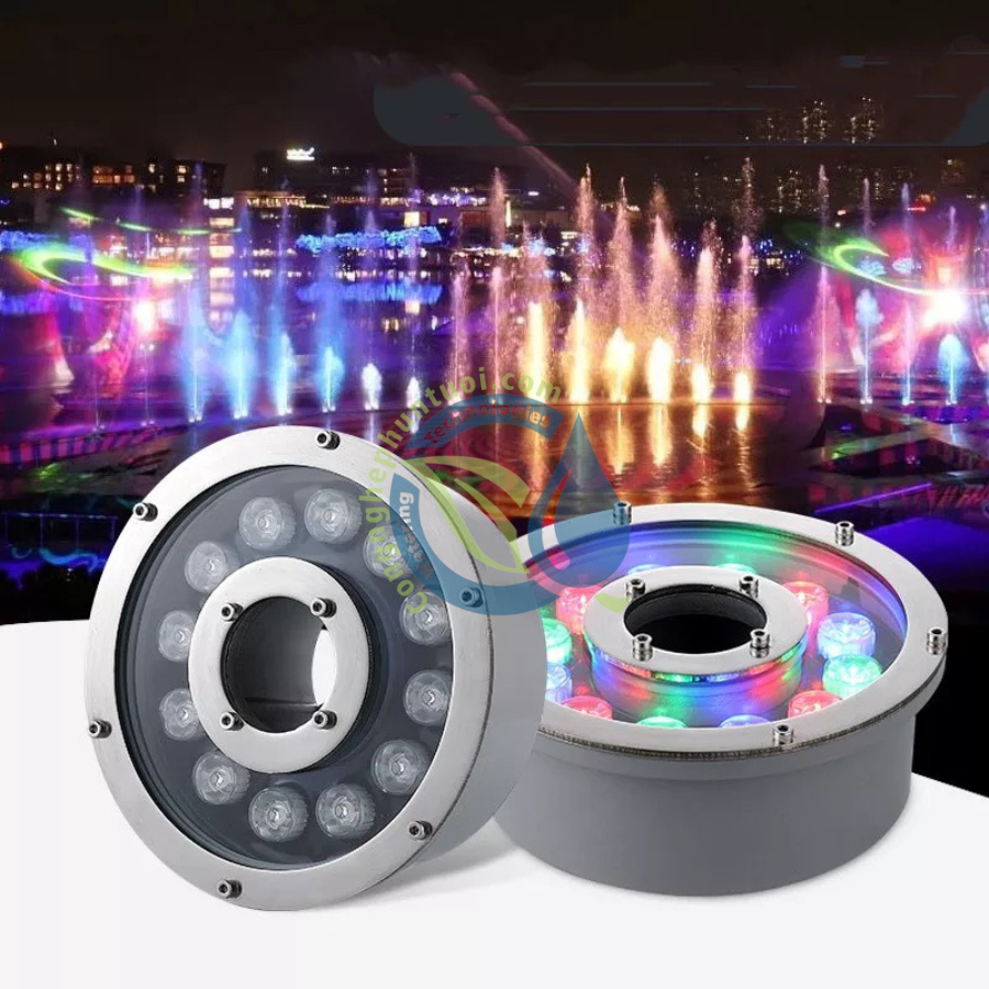  Đèn LED âm nước đổi màu dạng bánh xe 12W chiếu sáng đài phun nước hồ cá tiểu cảnh.. 