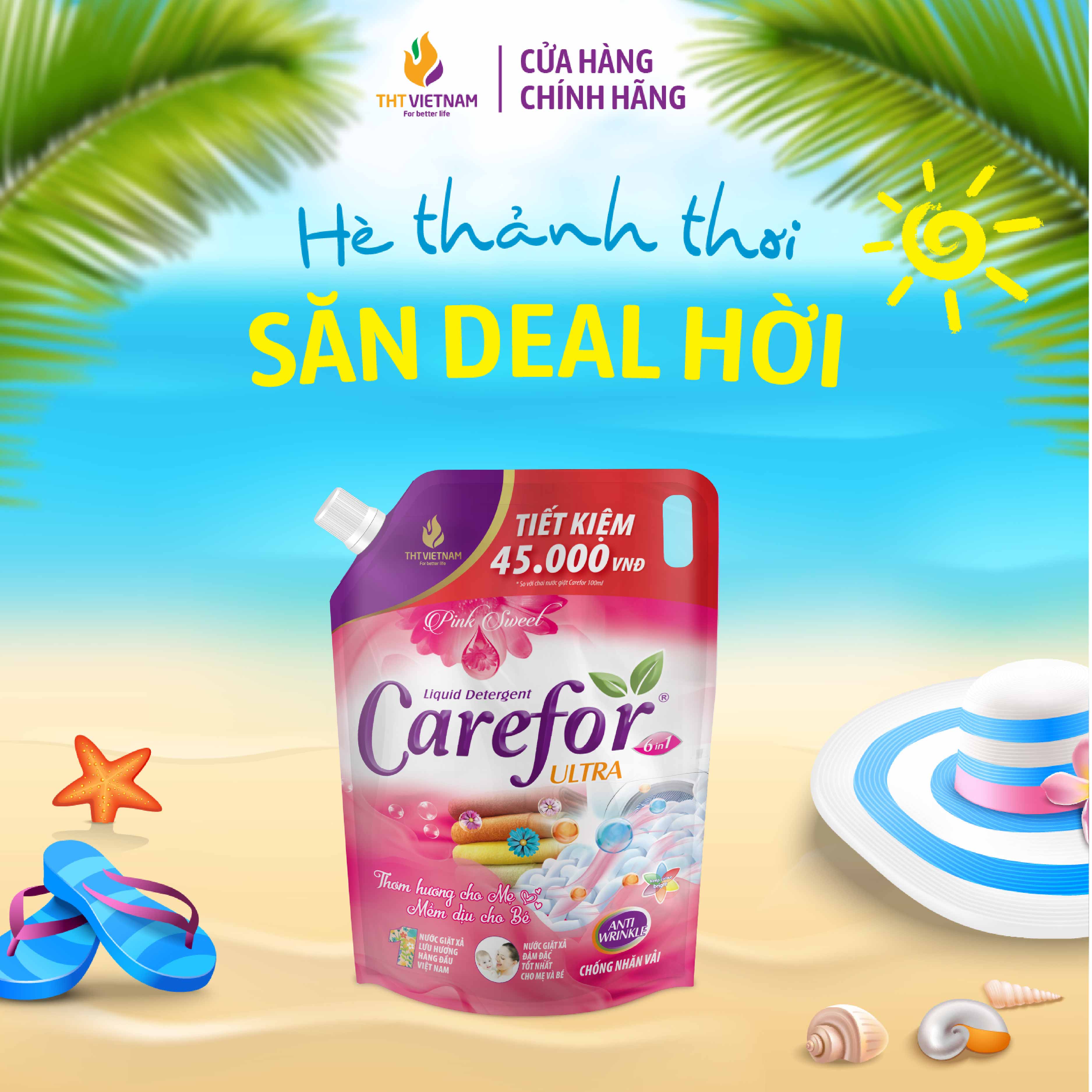 Nước giặt xả đậm đặc Carefor 2 lít Hương hoa hồng