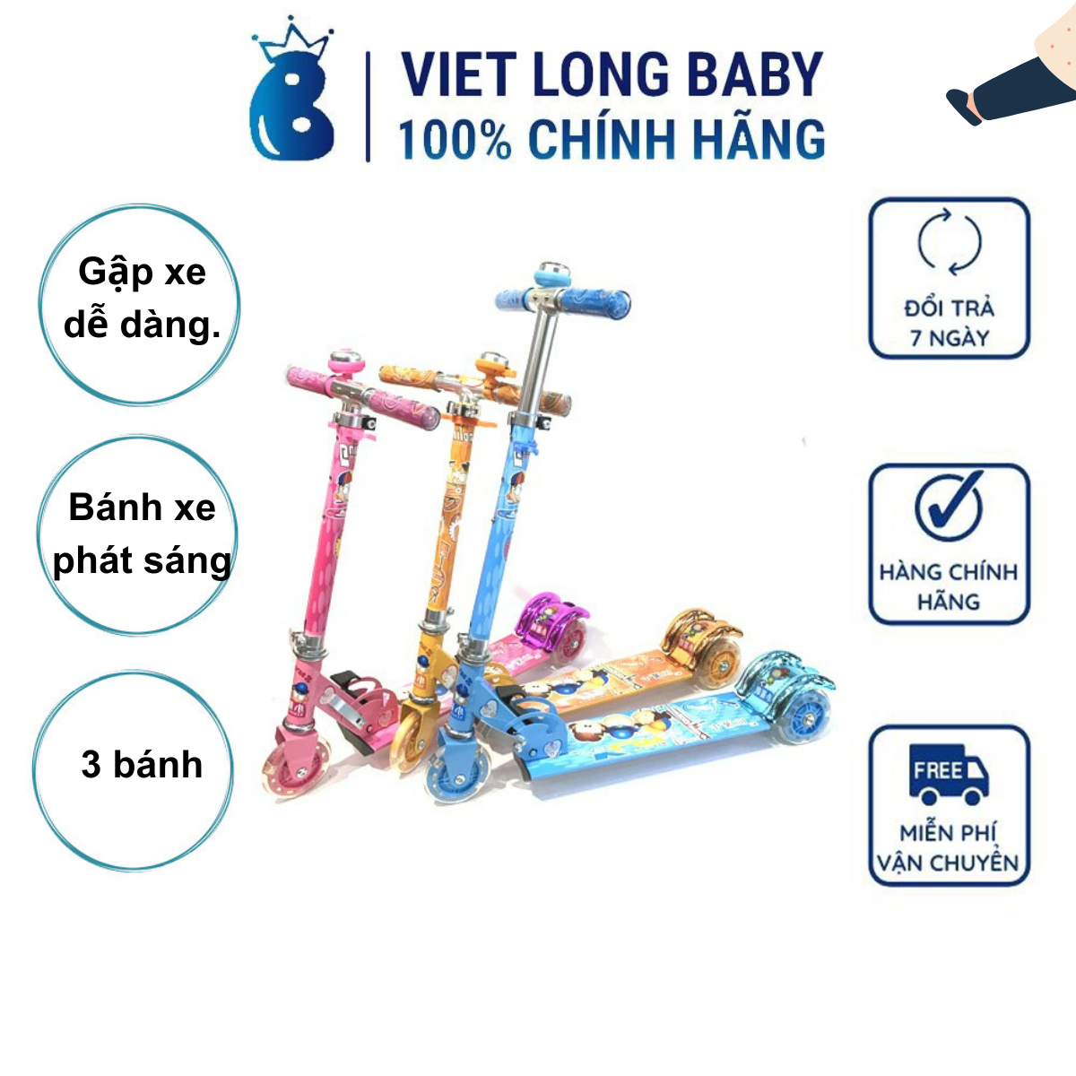 Xe trượt Scooter 3 bánh tay cầm 3 cấp độ SSWT- 09 (xanh dương)