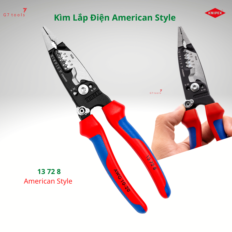 Kìm lắp điện 7 chức năng knipex 13 72 8 tay cầm êm phong cách mỹ - sản xuất tại đức