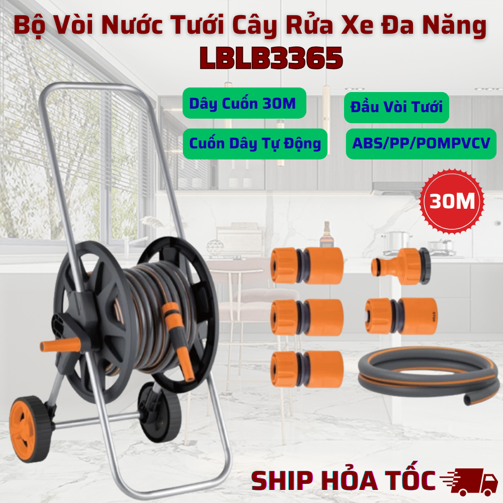 Bộ Vòi Nước Tưới Cây Rửa Xe Đa Năng Lebenlang LBLB3365, Dây Dài 30 M, Thu Gọn Ống Dễ Dàng